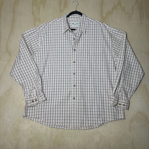 Eddie Bauer Men's Checkered Button-Down Shirt - Brown and White - Picture 1 of 10